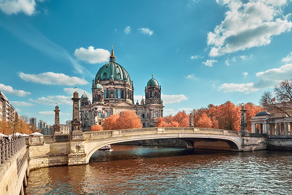 Berlin Cathedral With A Bridge Over Spree River In Autumn Copy